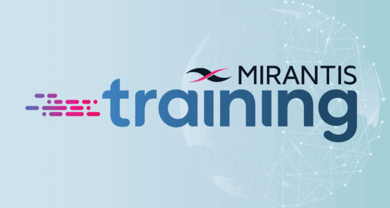 Mirantis Training logo with a connected digital network background.