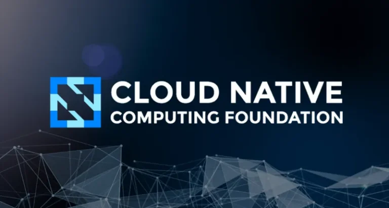 Cloud Native Computing Foundation (CNCF) logo on a dark digital network background.