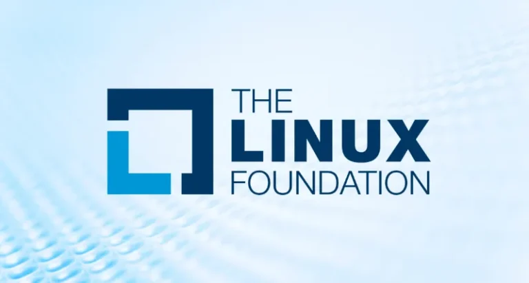 Linux Foundation official logo with a blue abstract square design.