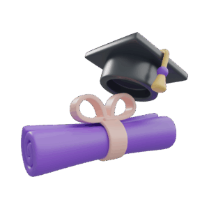 3D graduation cap and certificate scroll representing Red Hat certification from Hawkstack.