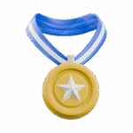 3D gold medal with blue ribbon representing Red Hat excellence and Hawkstack recognition.