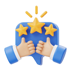 3D thumbs-up with three stars representing learner satisfaction and Red Hat success via Hawkstack.
